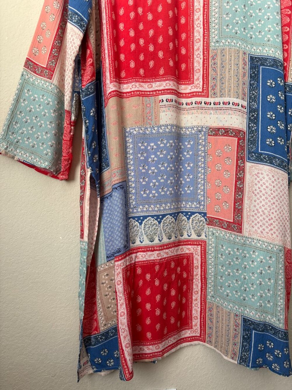 Wonderly L/XL Boho Patchwork Printed Longline Open Front Kimono Duster - Picture 10 of 10